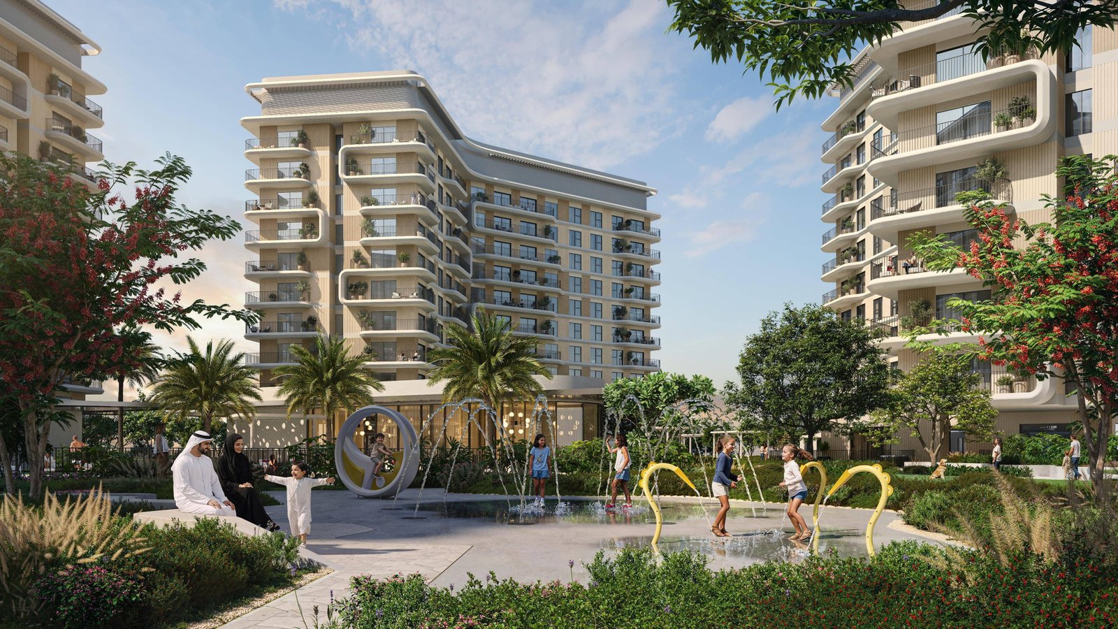 Street-level view of Yas Park Place Yas Island Abu Dhabi UAE